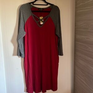 NWT Suzanne Betro jersey dress, red and charcoal gray, XL